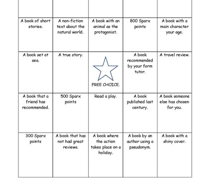 Book bingo y10 2024 to 2025